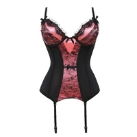 black floral lace sexy lingerie corset push up bustier straps women sleepwear nightwear chemise underwear with suspenders