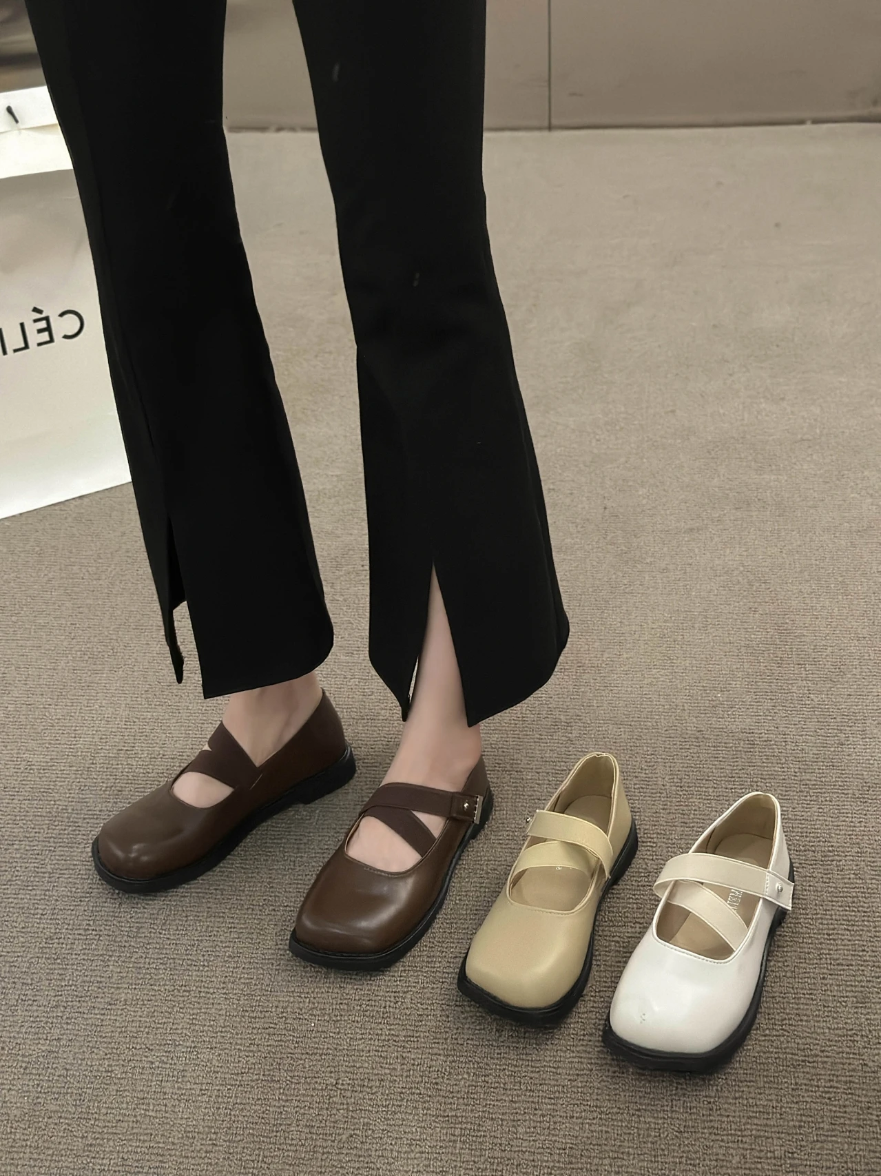 

Casual Woman Shoe Female Footwear Low Heels Shallow Mouth Oxfords Square Toe Summer Dress New Retro Leather Rubber Flat Mary Jan