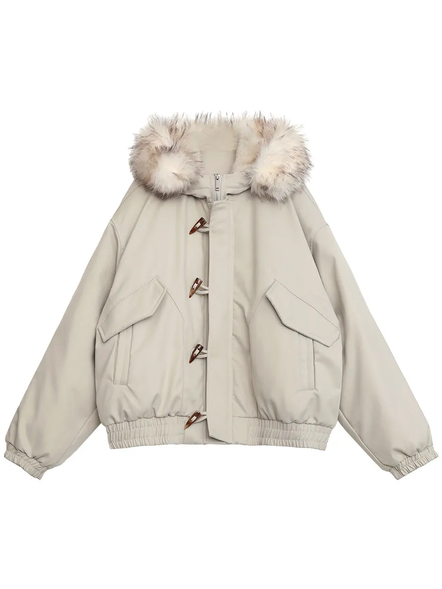 Фото CHIC VEN женские пуховики новые короткие с капюшоном из искусственного меха с роговой пряжкой женский 90 белый утиный пуховик осень-зима 2026 №5
