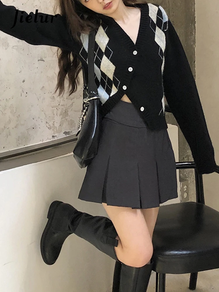 Jielur Вязаный свитер в ромбическую клетку новый корейский модный осенний