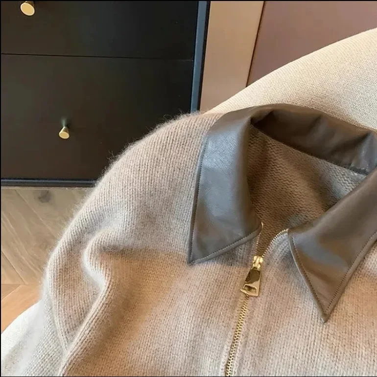 Осенне-зимний вязаный свитер с длинными рукавами и двойной молнией винтажный