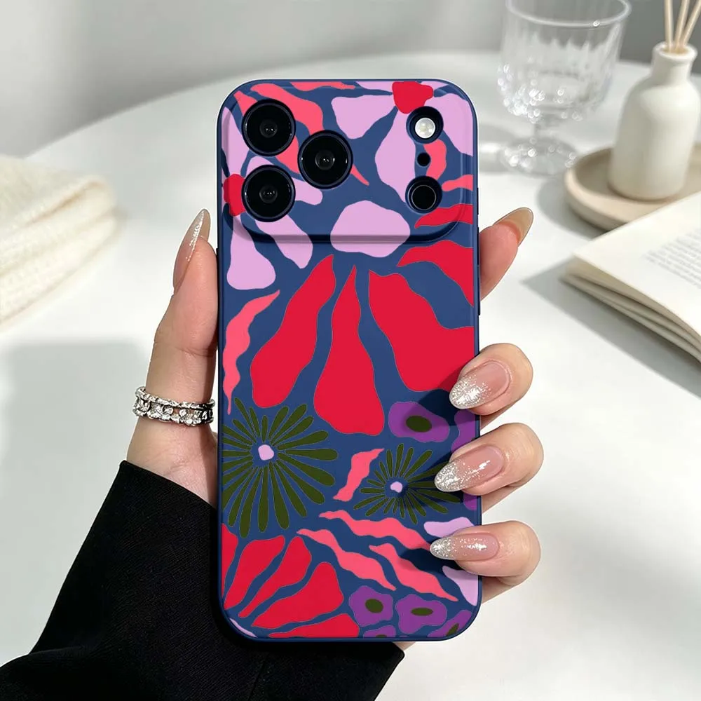 Фото Чехол для Apple iPhone 17 Air 16 15 14 13 12 Pro Max Mini Plus с абстрактным цветочным узором, мягкий силиконовый жидкий чехол для телефона №4