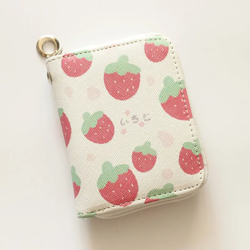 MOONBIFFY Cute Fruit Short Wallets for Women Ice Cream Cake Girl Mini Zipper Money Coin Purses Card Holder PU Leather Clutch Bag