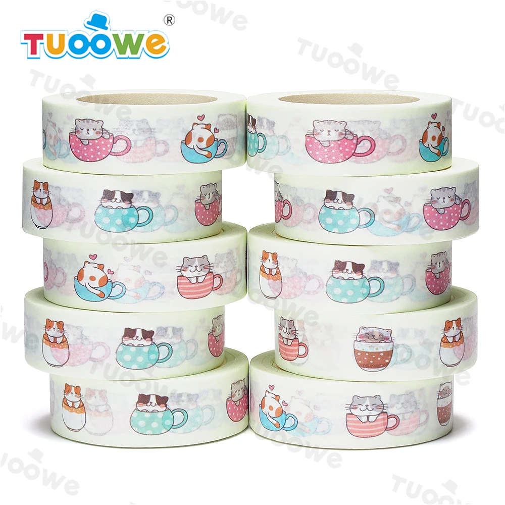 

NEW 10pcs/Lot 15mm x 10m Funny Cat Sleeping in Cup of Coffee Cartoon Scrapbook Paper Masking Adhesive Washi Tape designer mask