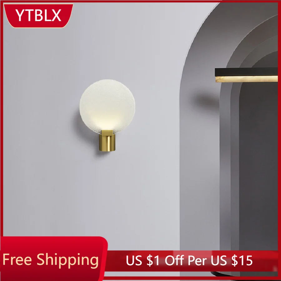 

Nordic Copper Gold Wall Lamp Round Glass Sconce Interior Decor Creative Light For Living Room Background Corridor Aisle Bedroom