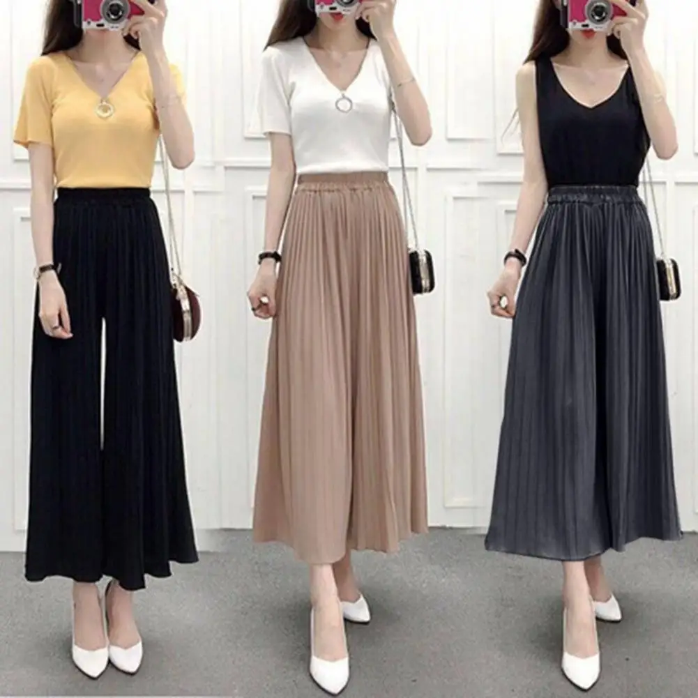 

Trendy Women Pantskirt Quick Drying Skirt Pants Solid Color Draped Wide Leg Women Long Slacks Dressing Up