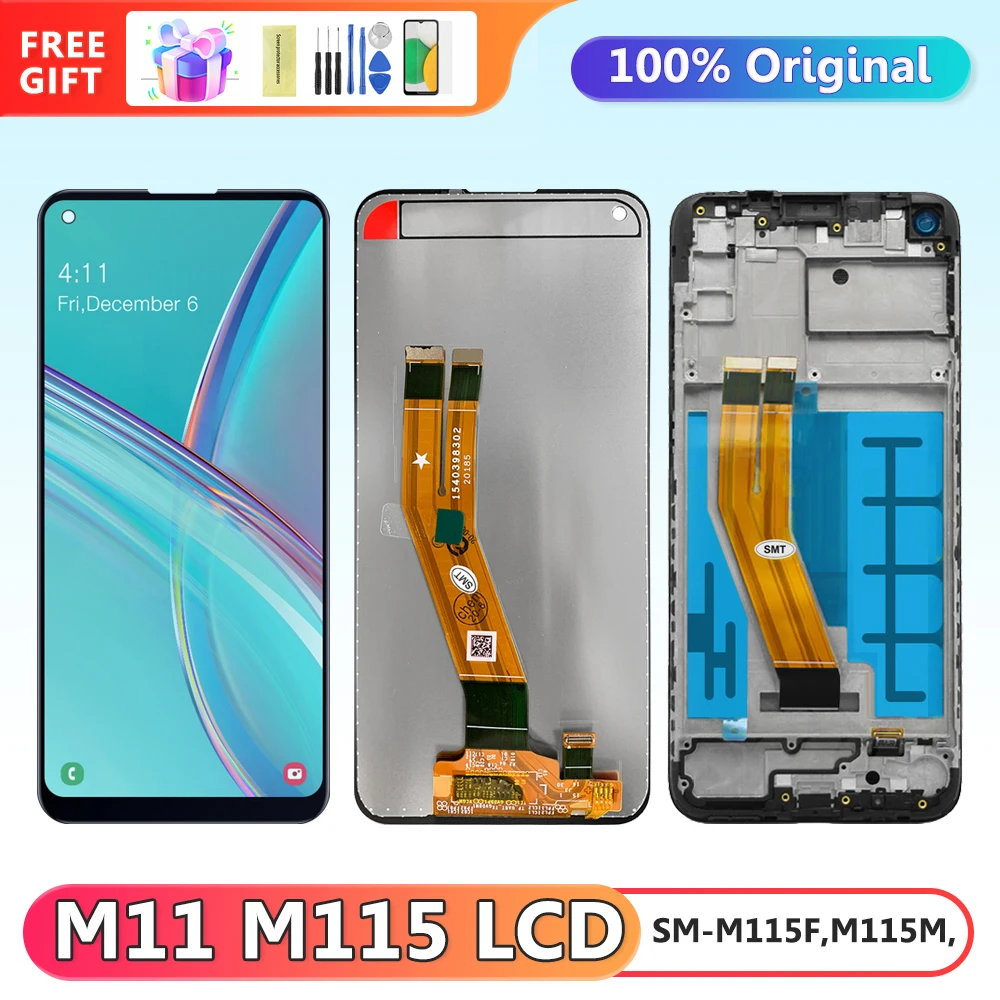 Дисплей 6,4 'для Samsung Galaxy M11 M115 M115F M115M, ЖК-дисплей, цифровой сенсорный экран с рамкой для Samsung M11, замена