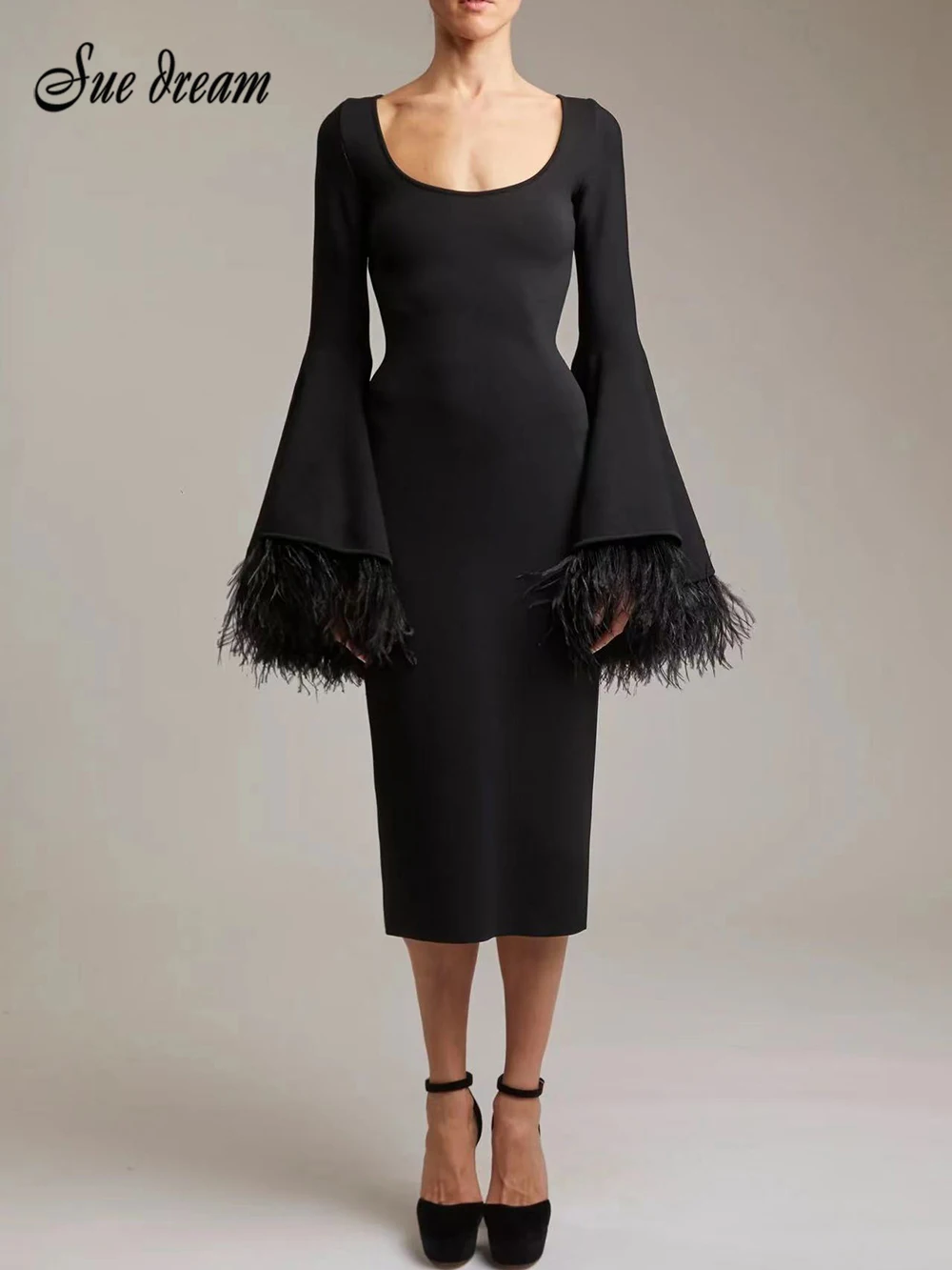 

Сексуальное облегающее платье с О-образным вырезом и расклешенными рукавами, Новинка лета 2023, женское модное Клубное вечерние платье миди