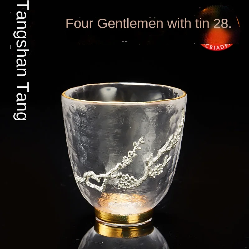Tin-Inlaid Crystal Glass Tea Cup Master Cup Single Cup Jianzhan Thickened Four Gentlemen Tea Cup Kung Fu Tea Set