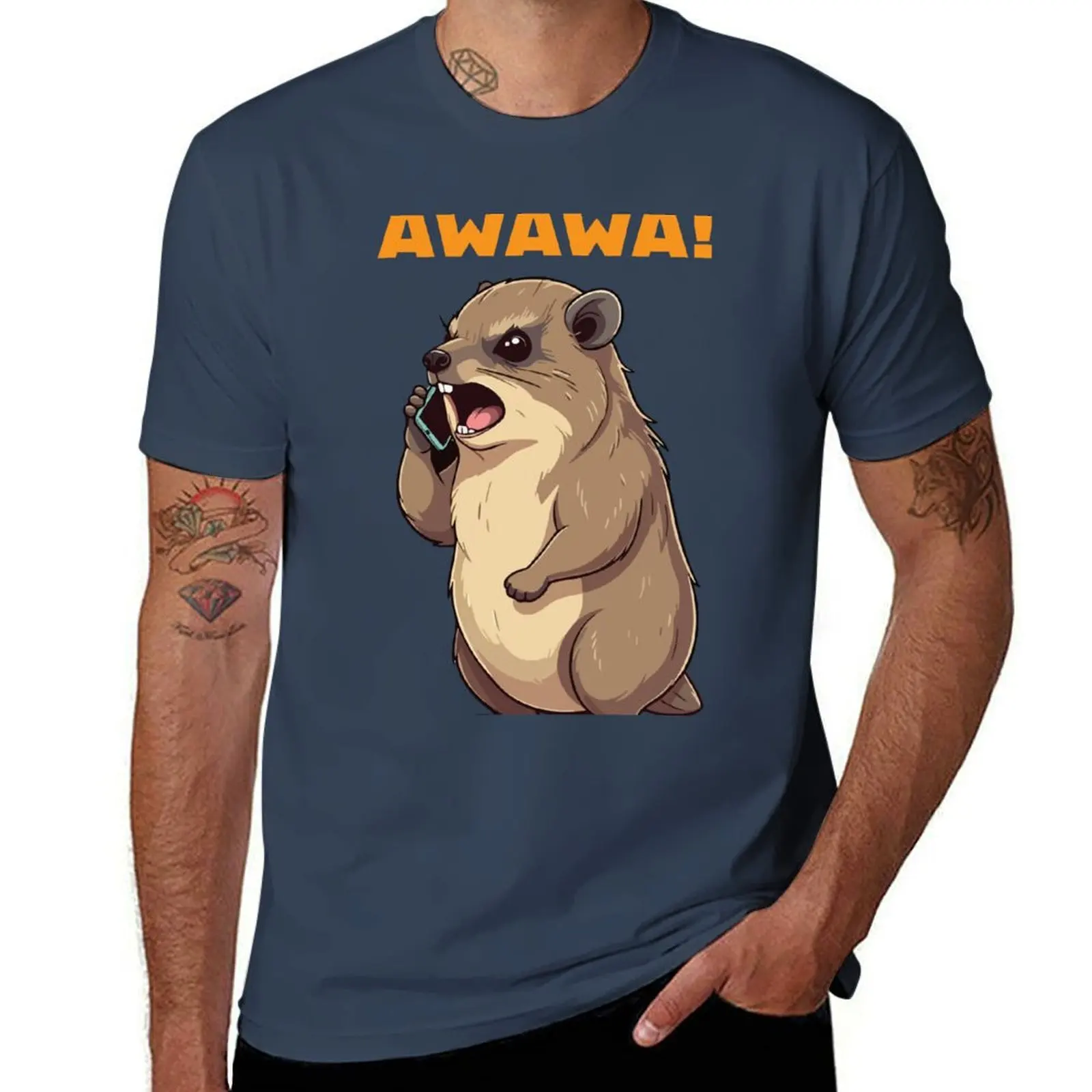 Rock Hyrax Awawa Funny On Phone Groundhog Dassi футболка модные рубашки возвышенная винтажная аниме