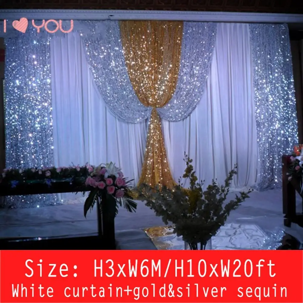 

10x20ft Party Stage Backdrops Drapes Wedding Decoration Background Curtains Silver Sequin Backdrop With Swags