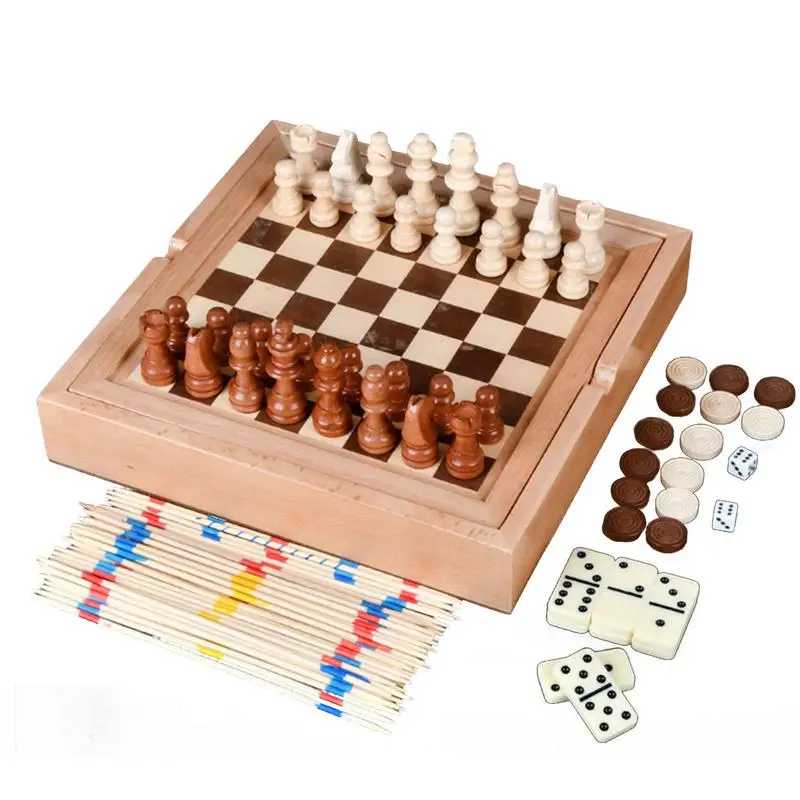 

Wooden Chess Board Chess Checkers Game Set 5 In 1 Checkers Set With Storage Drawer Board Games For Kids And Adults Travel