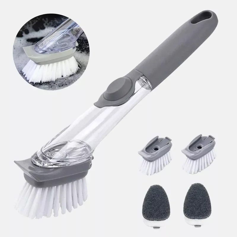 

2022NEW Double Use Kitchen Cleaning Brush Scrubber Dish Bowl Washing Sponge Automatic Liquid Dispenser Pot Cleaner Tool Gadgets