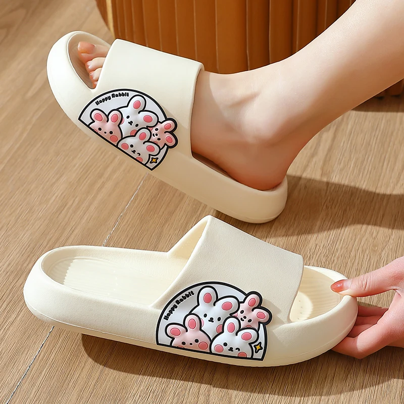 

Cartoon Rabbit Summer Women Slippers Couples Flip Flops Thick Platform Slides Outside Non-slip Sole Casual Beach Home Slipper