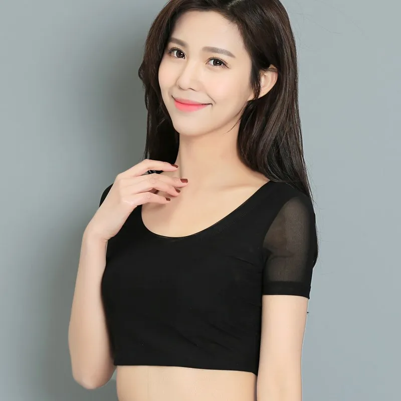 

Solid Short Sleeve Slim Basic T Shirts Woman Summer O Neck Mesh Transparent Crop Top T Shirt See Through Breathable Streetwear