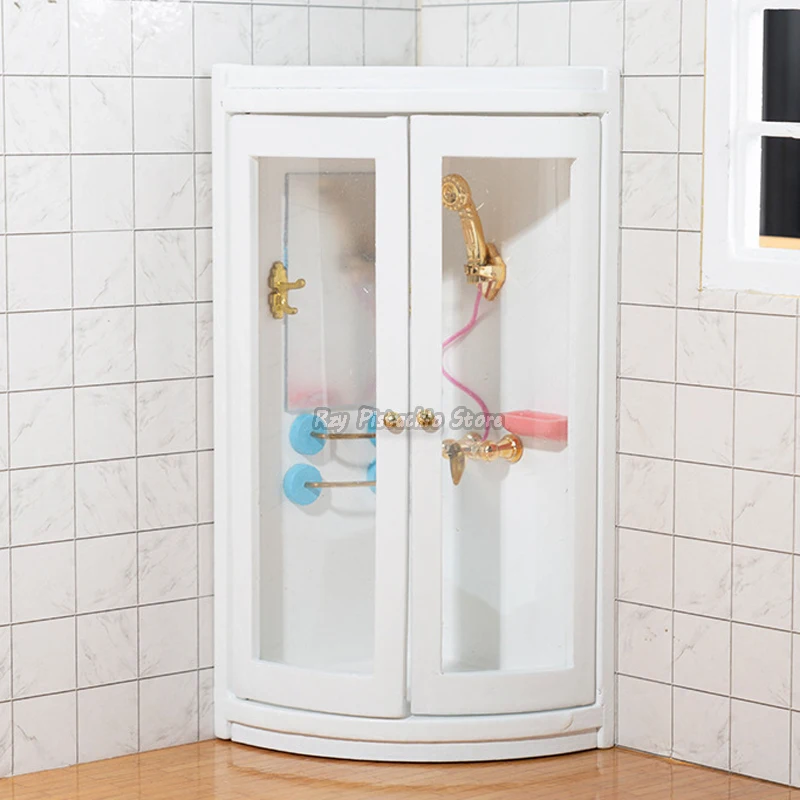 

Dollhouse Furniture 1/12 Wooden Miniature Simulation White Bathroom Shower Room Accessories for Girls Doll Home Decor Model Toys