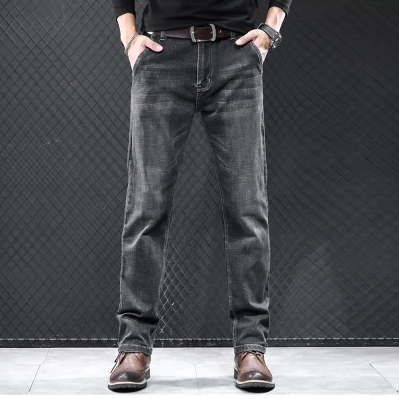 Streetwear Men 2022 New Pattern Vintage Recreational Smoky Grey Jeans Loose Broad Straight Cylinder Leg Trousers Autumn Female