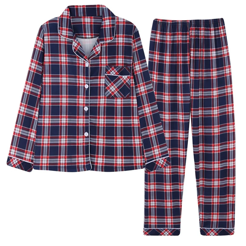 Women Pyjamas Set Spring/Autumn Ins Long-sleeved Lapel Nighty Ladies Plaid Shirt Pajamas Sleepwear Lounge Wear Home Clothes