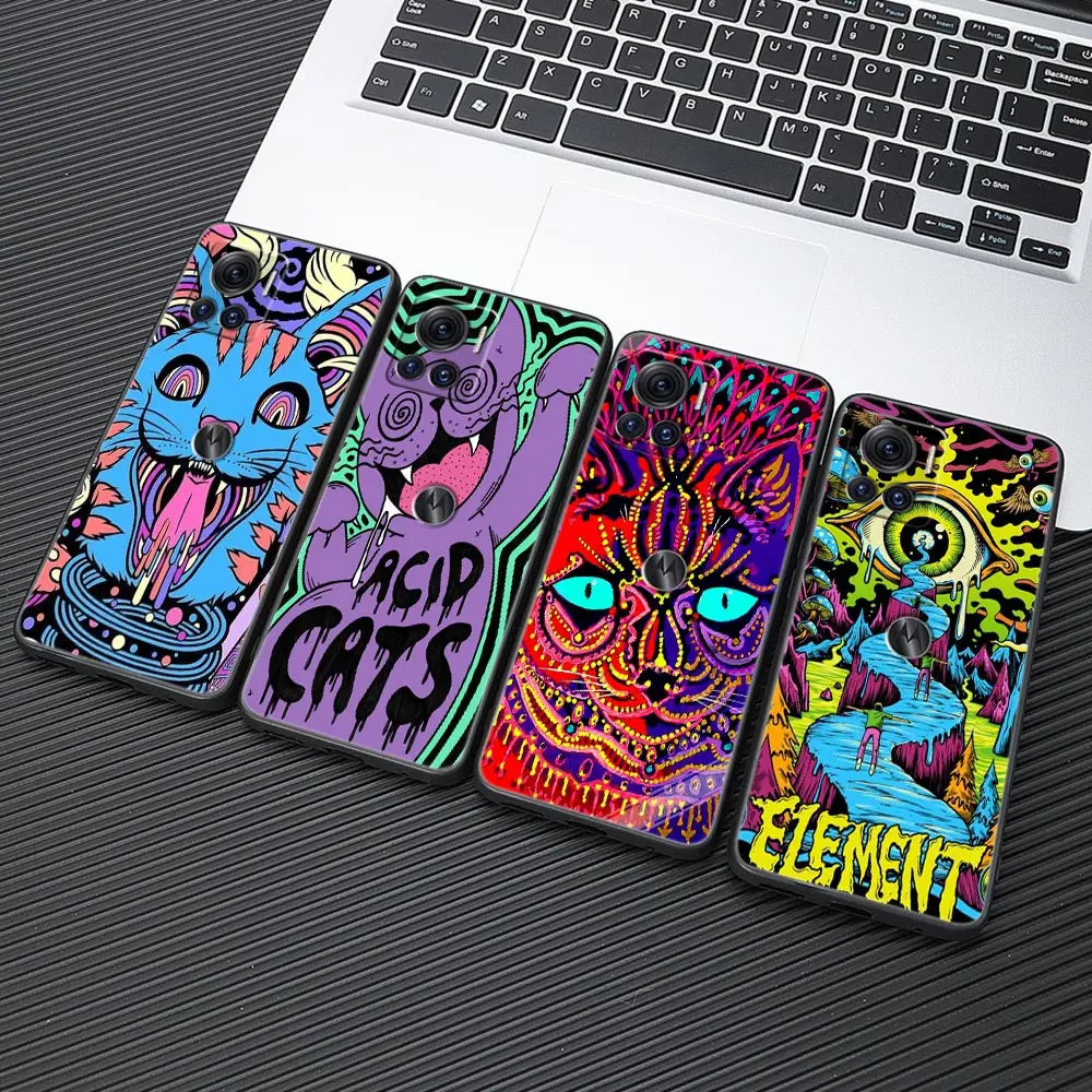 

Psychedelic Trippy Cat Drawing Moto G22 Silicon Case For Motorola G32 G52 G72 G30 G60 G31 G71 G82 G8 G9 Power G200 5G Phone Case
