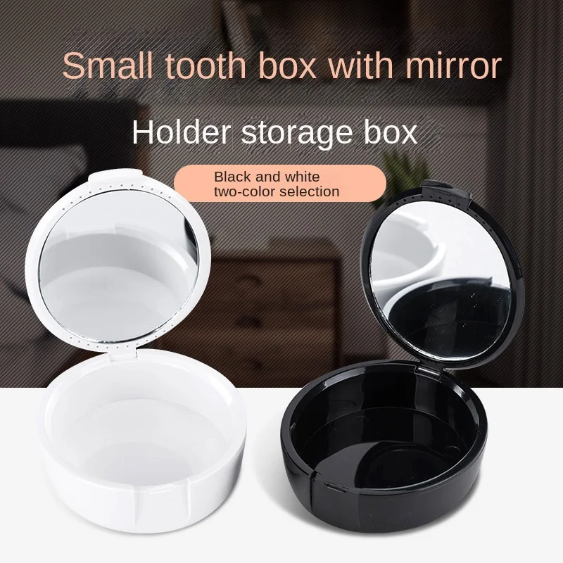 

Oval Denture Storage with Mirror Orthodontic Retainer Portable Molar Brace Box Dental False Teeth Storage Box Cleaning Container