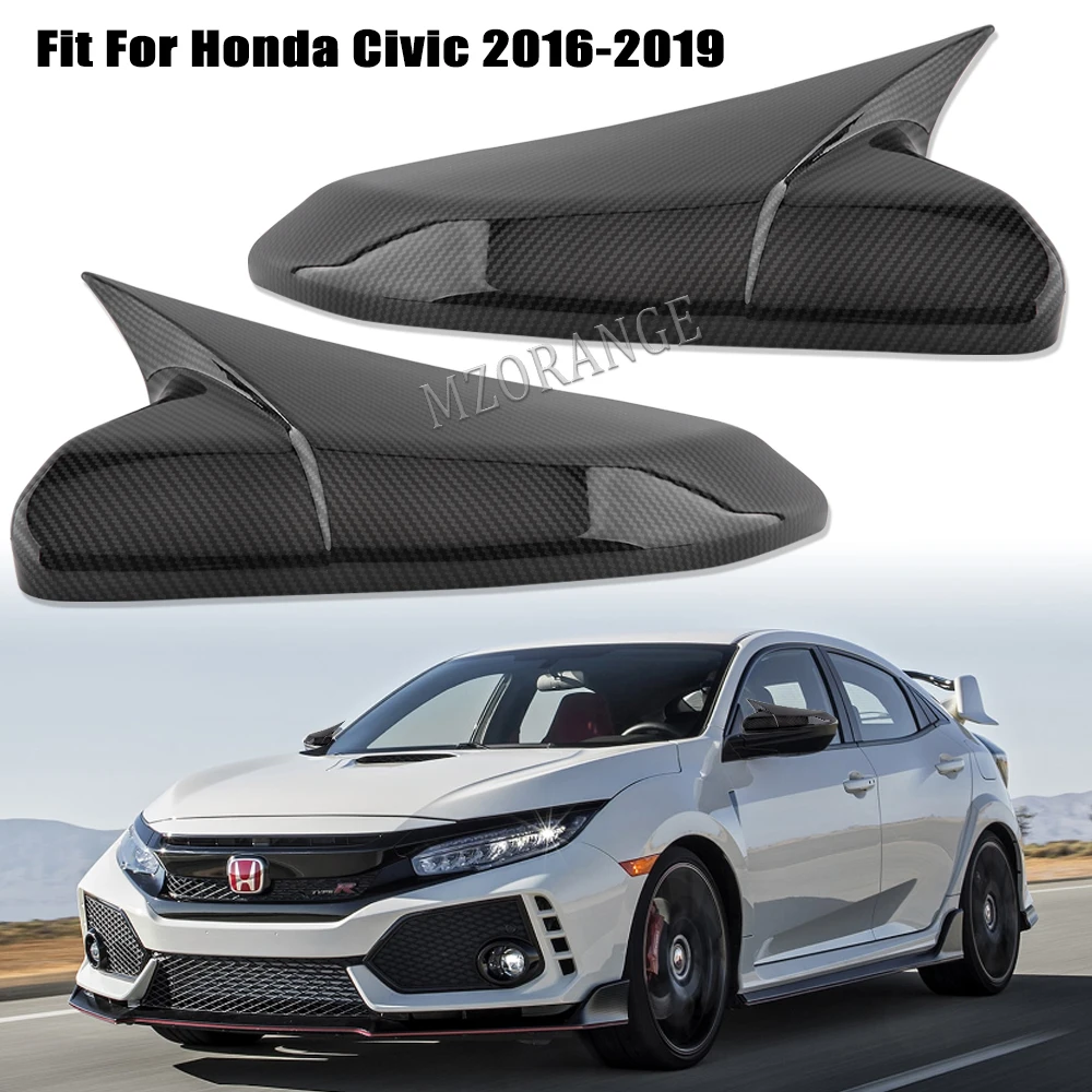 

For Honda Civic 10th 2016 2017 2018 2019 2020 ABS Carbon Fiber Style Rear View Side Mirror Cover Rearview Caps Horn style