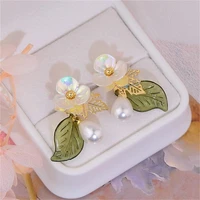 ydl new arrive elegant acrylic flowers earrings for women cute delicate pearl party pendientes jewelry gifts drop shipping