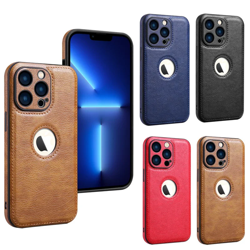 

Luxury Soft Business Leather Phone Case For iPhone 14 Pro Max 13 12 11 Pro Max 14 Plus Shockproof Logo Hole Out Silicone Cover