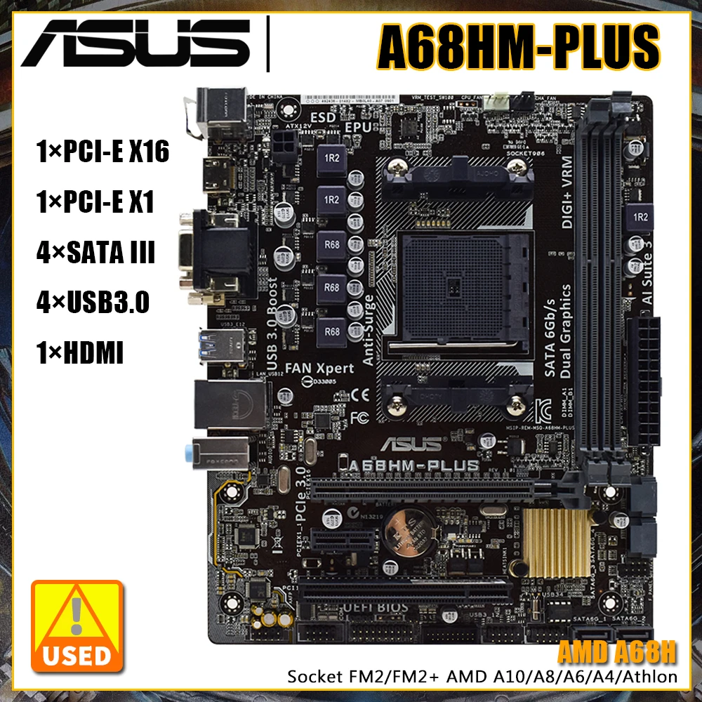 

ASUS A68HM-PLUS Motherboard Adopts AMD A68H Chipset Realtek RTL8111GR Gigabit Network Card Socket FM2+ AMD A10 A8 A6 A4 Athlon