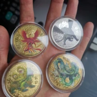 8pcsset chinese mythical creatures painted collectible coins abstract dragon tiger phoenix souvenir coin feng shui decor crafts