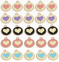 10pcslot charms enamel love heart 18x15 5mm round necklaces pendants for jewelry findings diy earrings key chains accessories