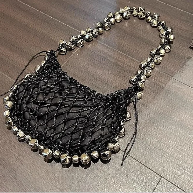 

Casual Hollow Small Tote Bag Designer Rope Woven Women Handbags Summer Braid Beach Fishnet Bag Bali Bucket Purses 2024 Sac