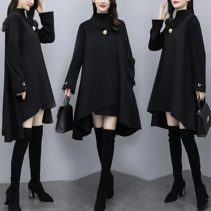 UETEEY 2023 Autumn New and Winter Women's Fashion Large Size Loose Mid -length Black Woolen Cloak Coat Coat