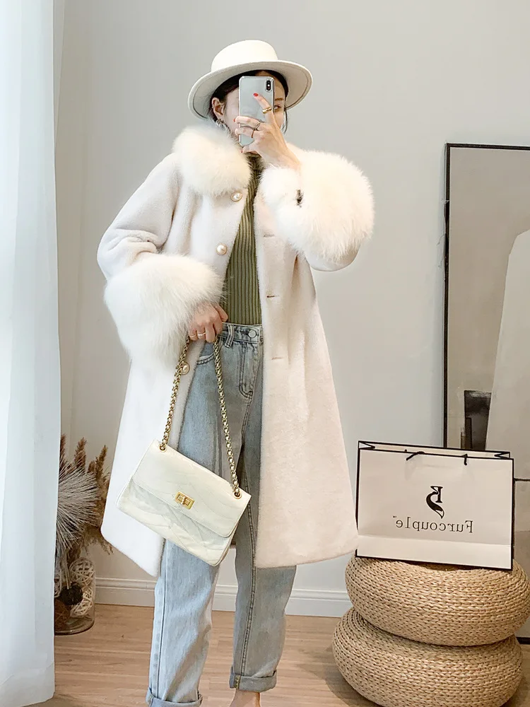 Winter Real Fur Thick Women's mid-length fox fur coat for autumn/Winter 2022 Warm Outwear Woolen Jackets