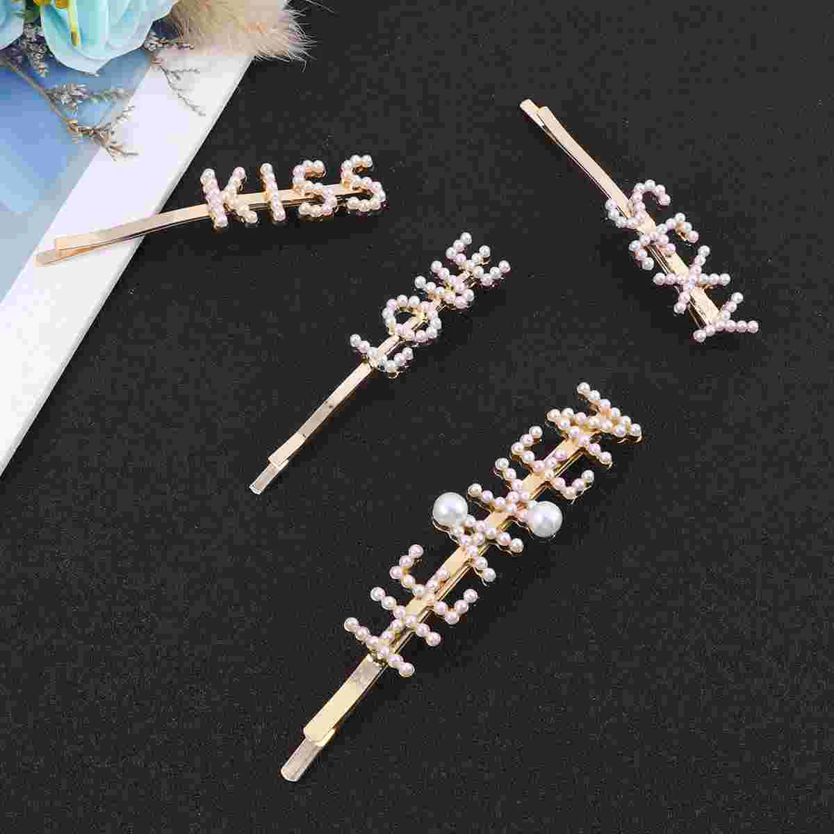 

4 Pcs Bridal Hair Clip Women Hair Pin Pearl Barrettes Women Alphabet Hairpin Womens Hair Clips Fashion Hair Clips Korean Version