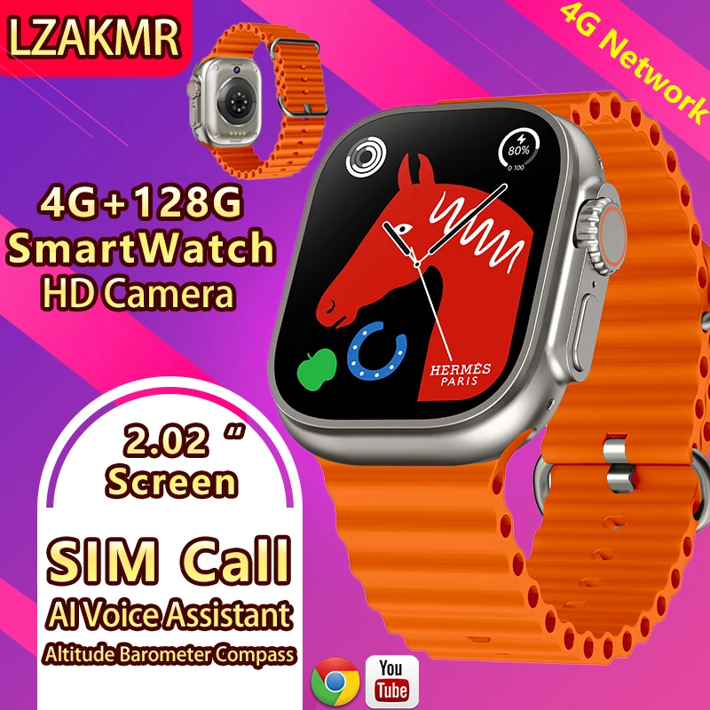 

NEW 4G Smart Watch X8 2.02” Screen Altitude Barometer Compass AI Voice Assistant HD Camera Fitness Tracker SIM Call Smartwatch