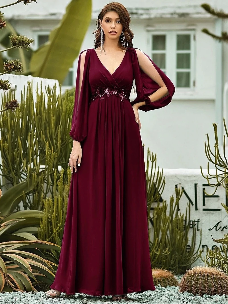 Elegant Evening Dresses Chiffon Long A-LINE long sleeves V-neck 2022 ever pretty...