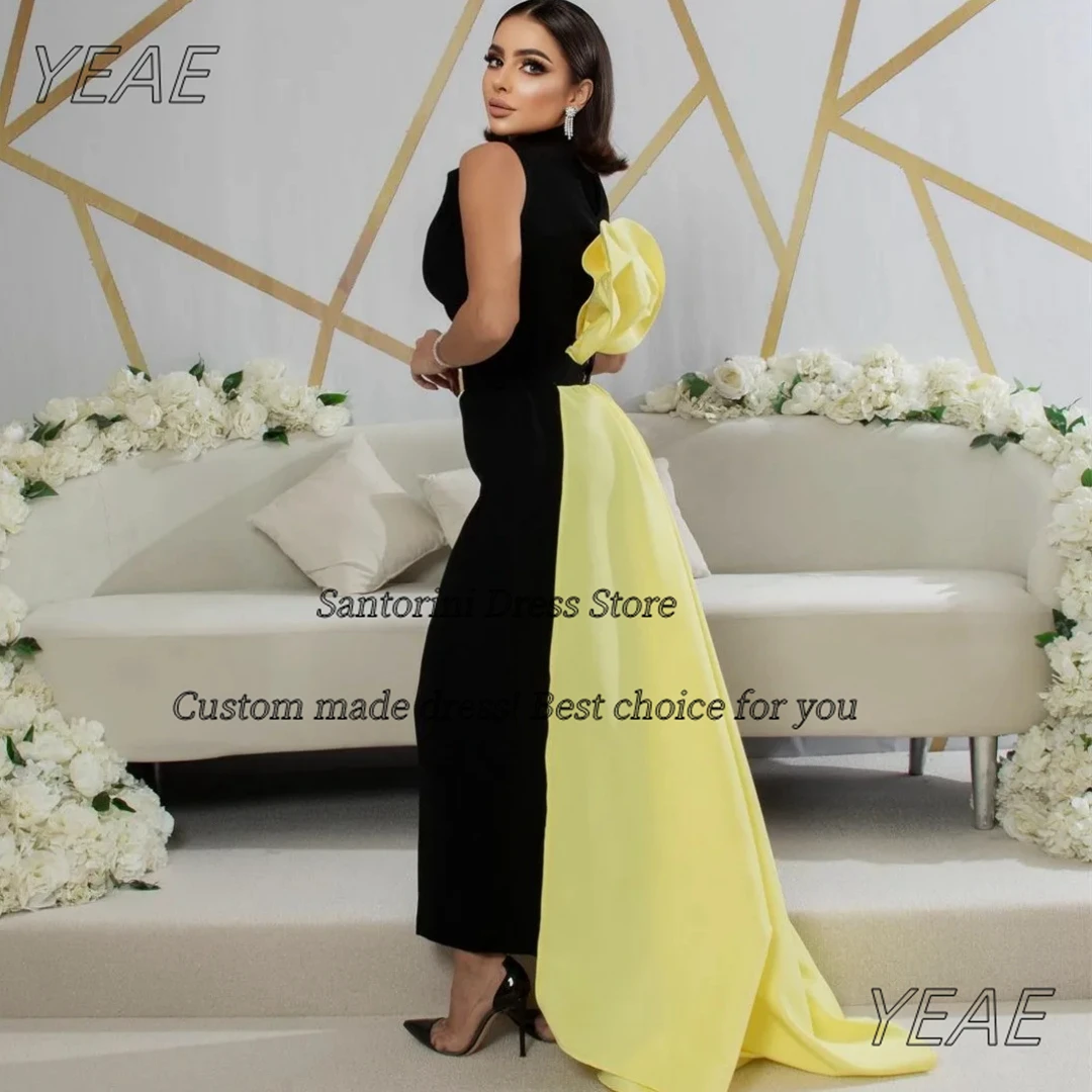 Фото Santorini Customized High Collar Black Prom Dresses Contrast Collar Yellow Long Sweep Train Vestidos Party Evening Gowns №2
