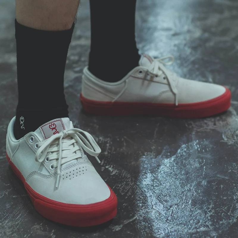 red and white casual shoes