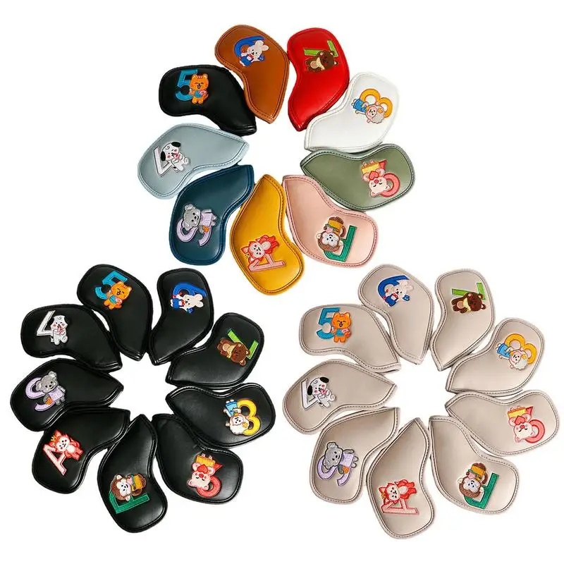 

9Pcs/Set Portable PU Golf Club Iron Head Covers Protector Golfs Head Cover Set Golf Accessories Golf Putter Cover Golf Headcover