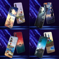 phone case for xiaomi mi 9 9t se 10t 10s a2 lite cc9 note 10 pro 5g soft case silicone cover cartoon scenery girl lighthouse