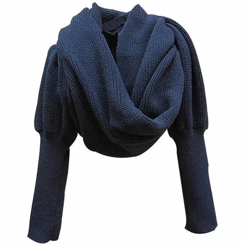 

Fasion Winter Warm Solid Color Knitted Wrap Scarf Crocet Tick Sawl Cape wit Sleeve for Women and Men Scarf wit Leeves