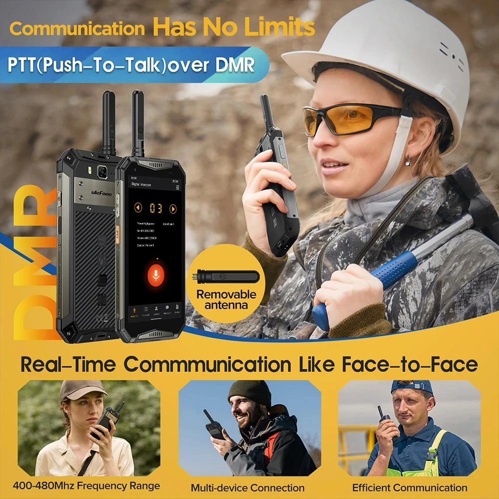 Ulefone Armor 20WT DMR Walkie-Talkie Smartphone Rugged Waterproof 10850mAh Mobile Phones 20GB+256GB Android Phone