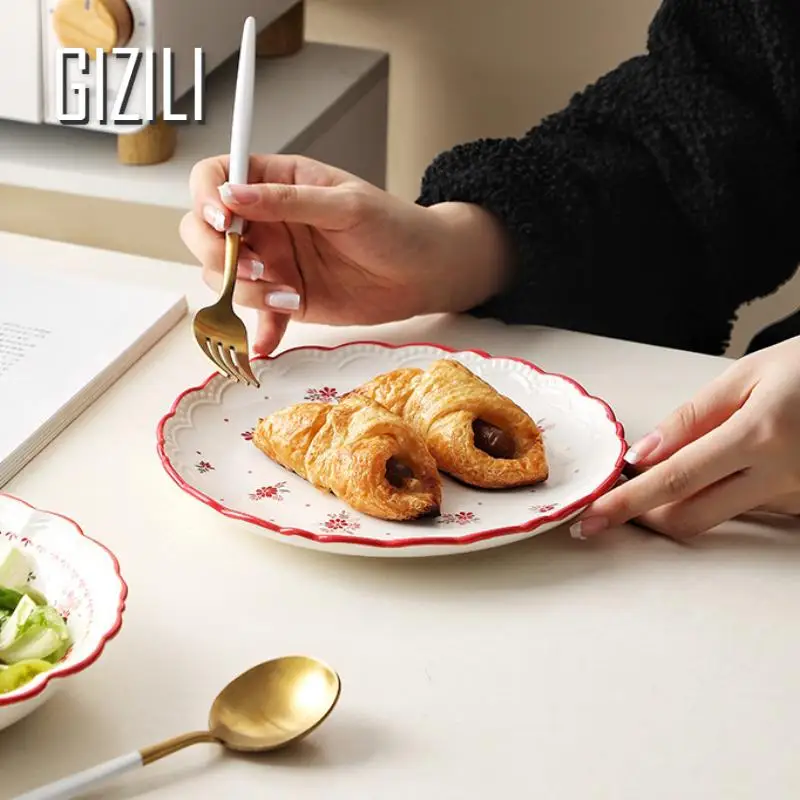 Французская керамическая кухонная посуда наборы тарелок для еды с цветами