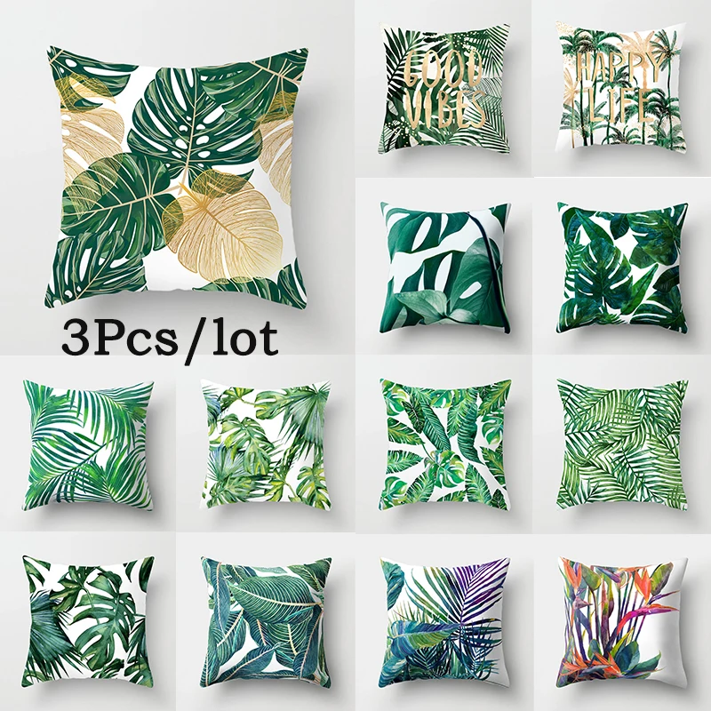 

3pcs/lot 45x45cm Green Tropical Leaves Cushion Cover Cactus Monstera Plant Polyester Pillowcase Geometric Throw Home Decoration