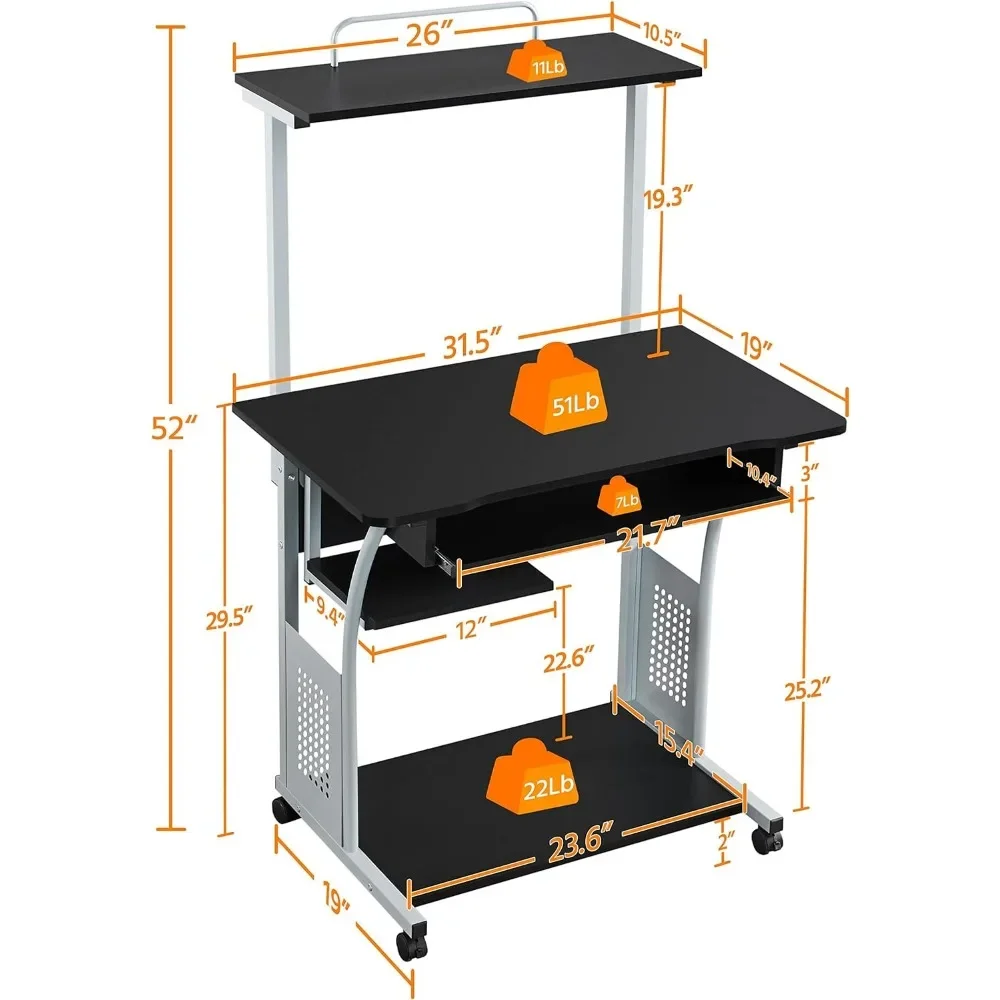 Компьютерный стол с подставкой для клавиатуры и полкой принтера 3 уровня