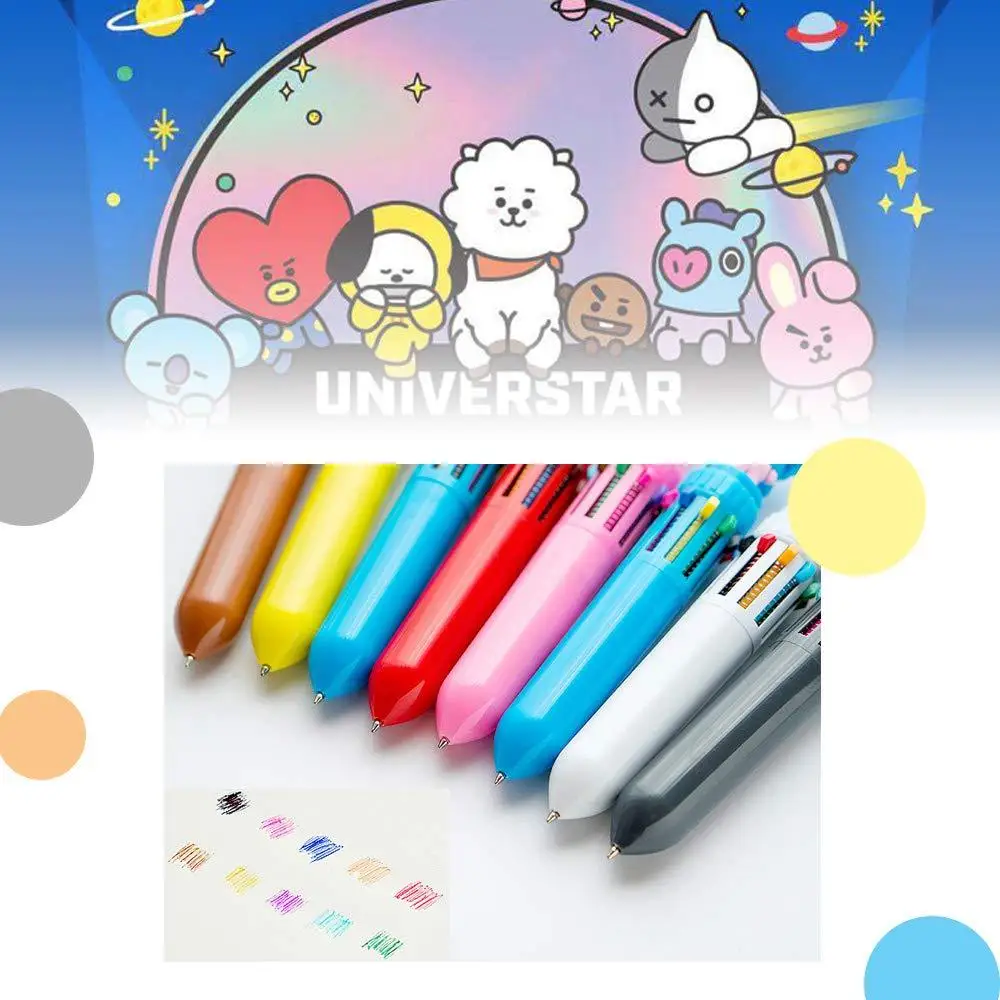 Anime 10 Colors Ballpoint Pen Kawaii Bt21 Doll Stationery Pens Student Writing Gel Pens Learning Office Supply Gift Toys images - 6