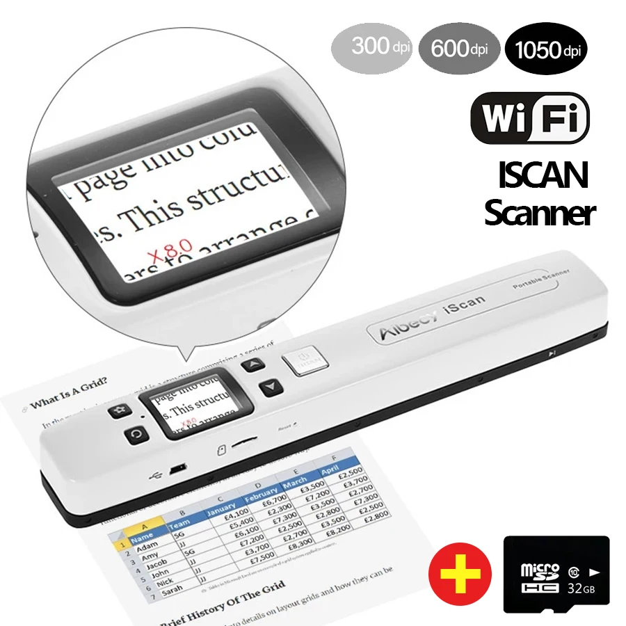 

2023 Wi-Fi портативный сканер A4 для документов, ручные сканеры изображений 1050DPI JPG/PDF с дисплеем