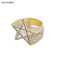 vanaxin pentagram ring for man fashion hip hop rock pentagram star ring rhinestones zircon for women wedding party jewelry