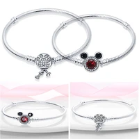 crystal clip charms bracelets for women s925 silver color cartoon mouse beads chain bangles diy claw head jewelry accessories