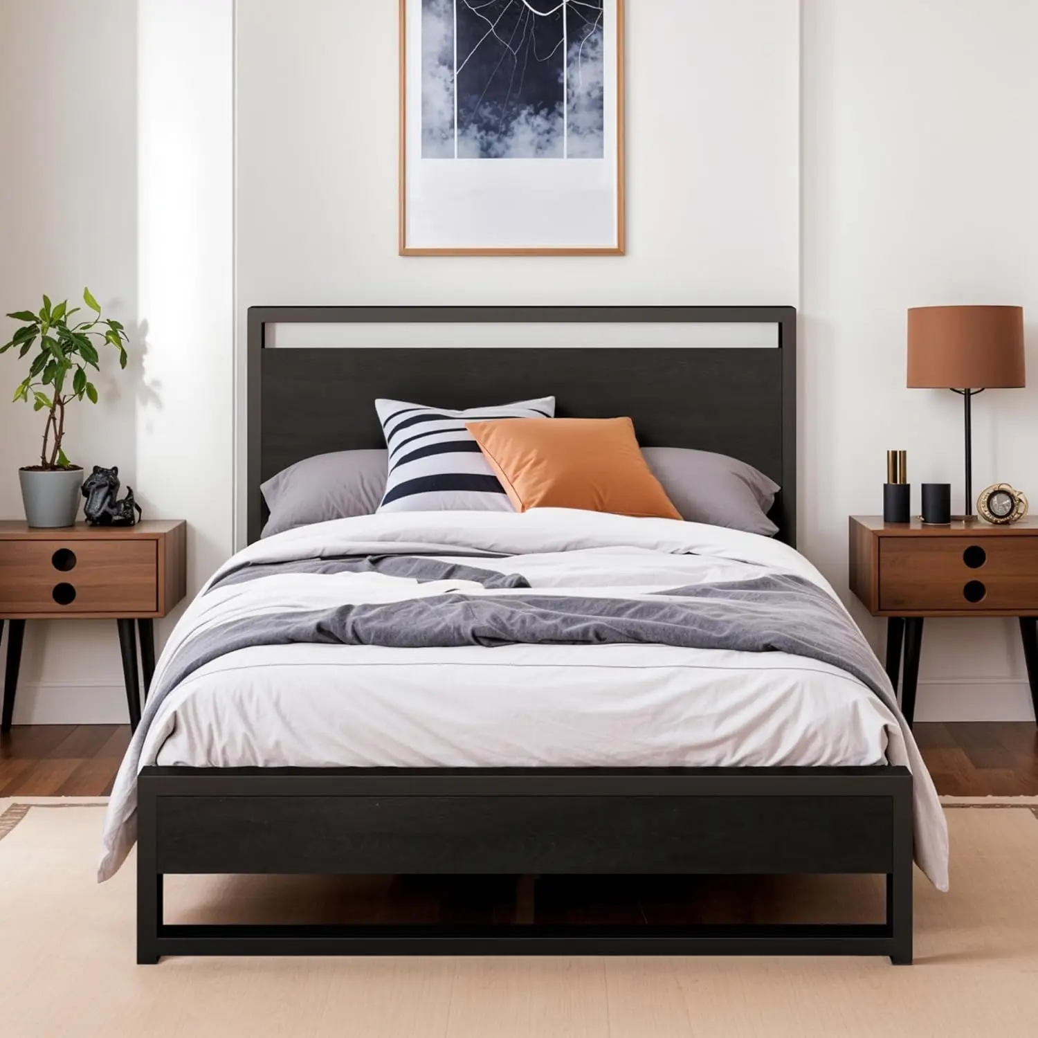 Каркас двуспальной кровати с деревянным изголовьем сверхпрочная металлическая